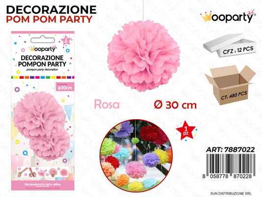 DEC. POMPON PARTY ROSA D.30CM /PZ DA 12**
