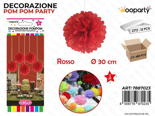 DEC. POMPON PARTY ROSSO D.30CM /PZ DA 12**
