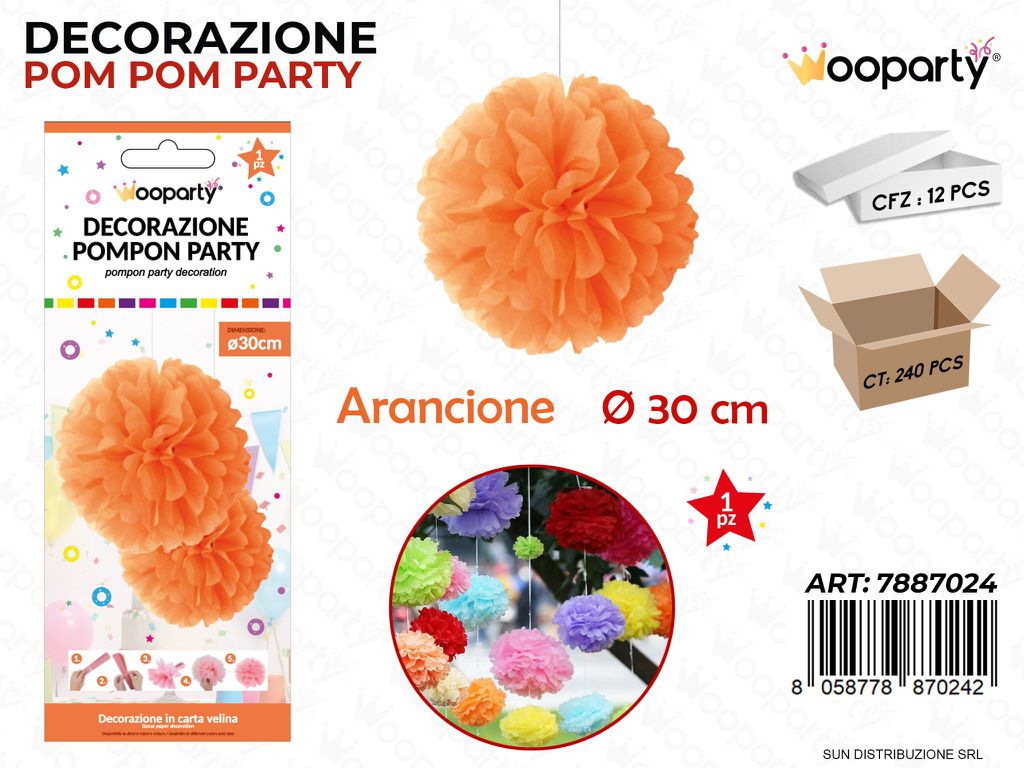 DEC. POMPON PARTY ARANCIONE D.30CM /PZ DA 12**