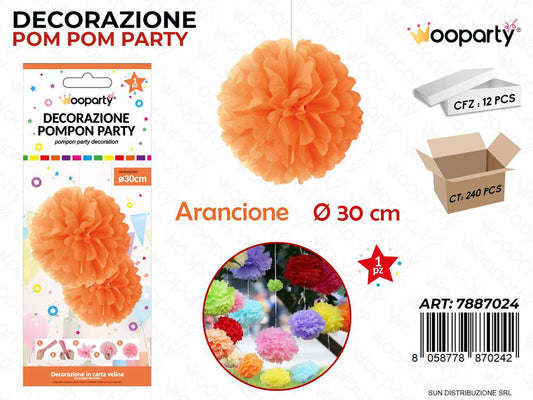 DEC. POMPON PARTY ARANCIONE D.30CM /PZ DA 12**