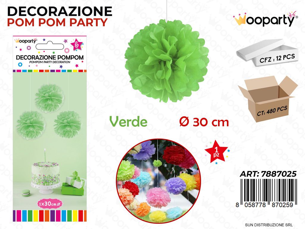 DEC. POMPON PARTY VERDE D.30CM /PZ DA 12**