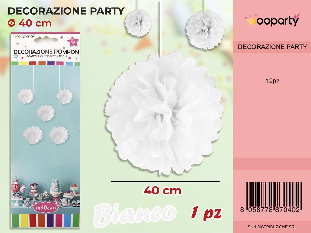 DEC. POMPOM BIANCO D.40CM /PZ DA 12**