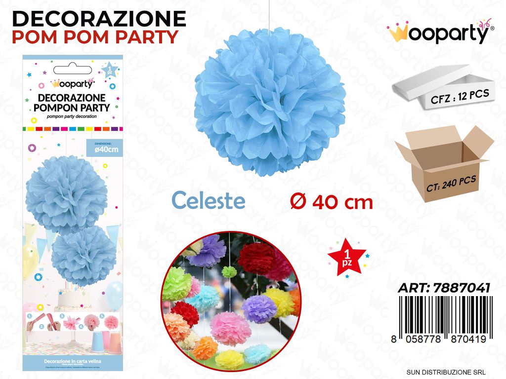 DEC. POMPON PARTY CELESTE D.40CM /PZ DA 12**