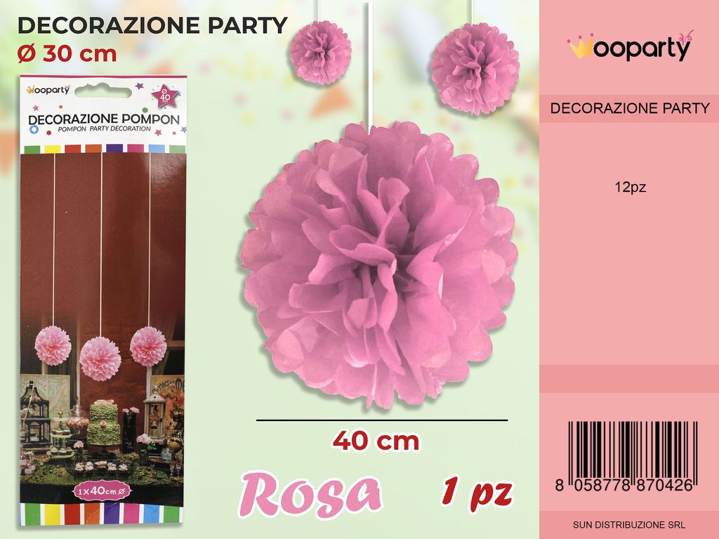 DEC. POMPOM ROSA D.40CM /PZ DA 12**