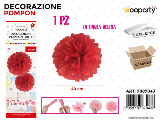 DEC. POMPON PARTY ROSSO D.40CM /PZ DA 12**