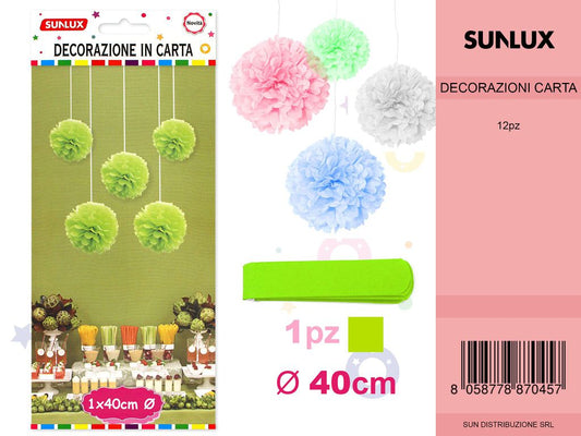 FESTONI DI CARTA FORMA FIORE VERDE 40CM DA 12