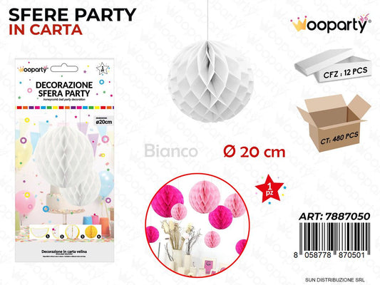 DEC. SFERA PARTY BIANCO D.20CM /PZ DA 12**