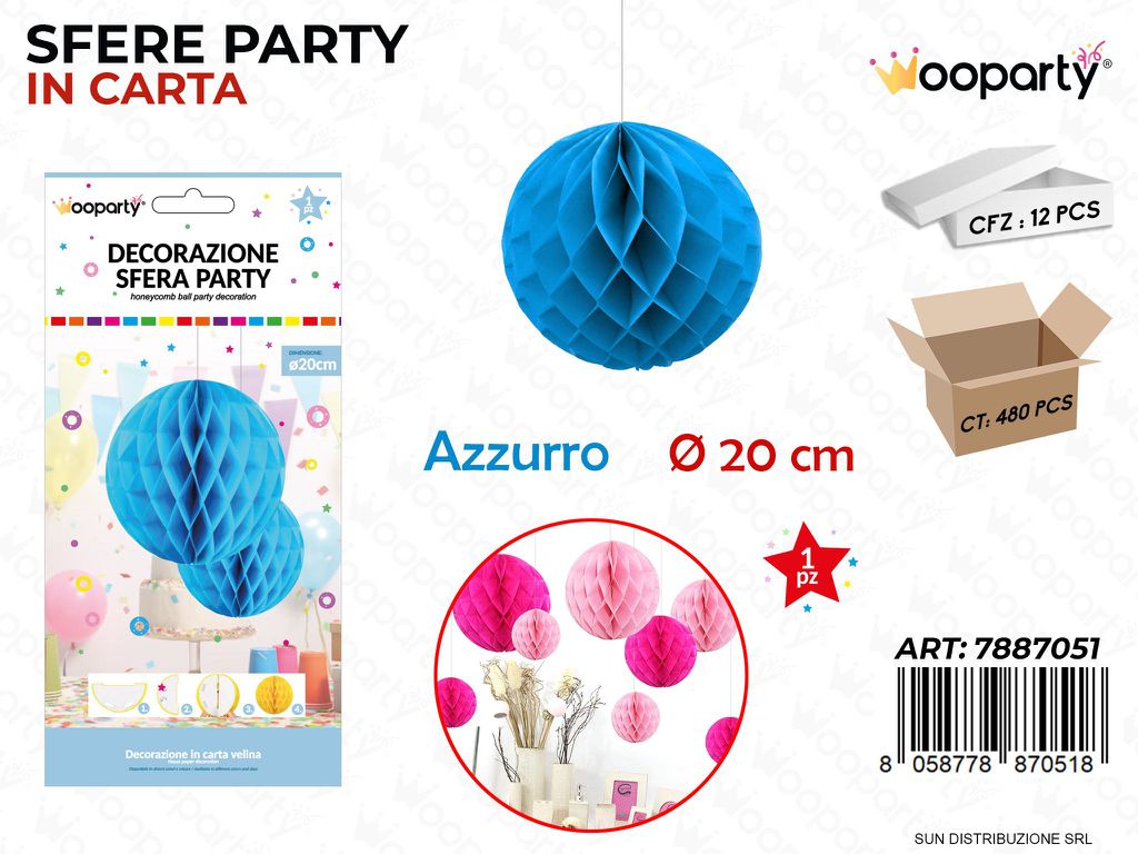DEC. SFERA PARTY AZZURRO D.20CM /PZ DA 12**