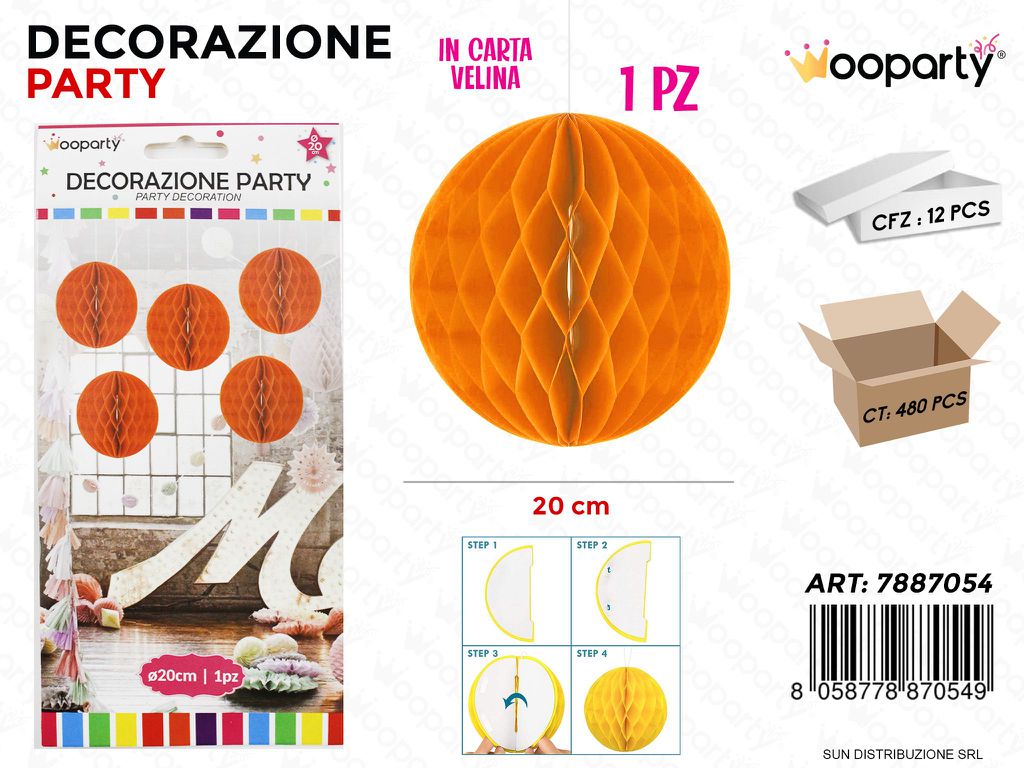 DEC. SFERA PARTY ARANCIONE D.20CM /PZ DA 12**