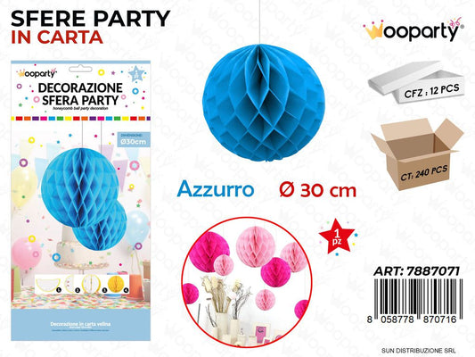 DEC. SFERA PARTY AZZURRO D.30CM /PZ DA 12**