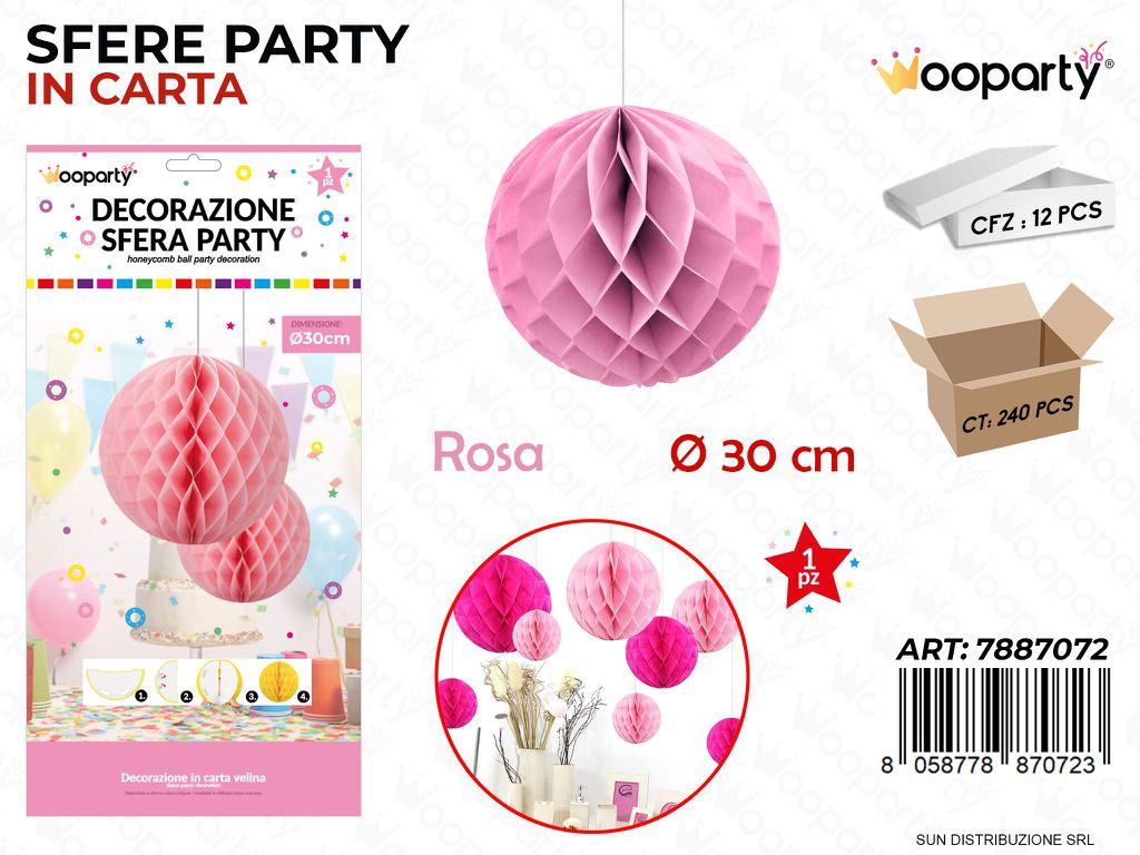 DEC. SFERA PARTY ROSA D.30CM /PZ DA 12**