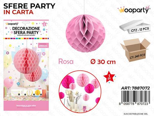 DEC. SFERA PARTY ROSA D.30CM /PZ DA 12**