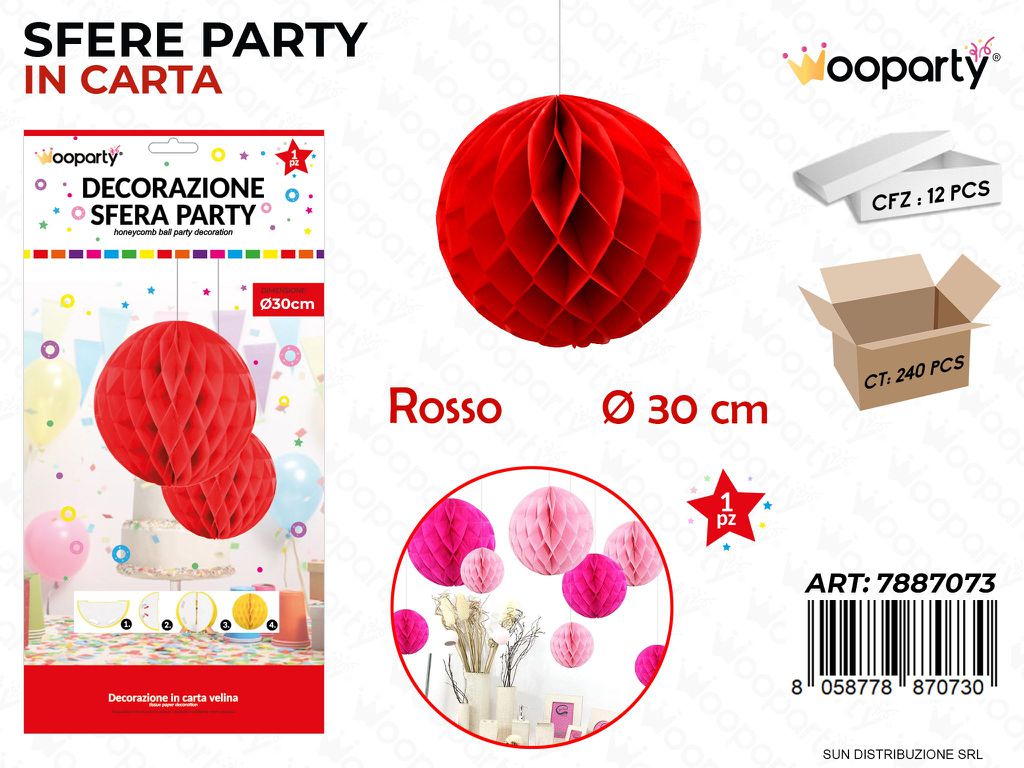 DEC. SFERA PARTY ROSSO D.30CM /PZ DA 12**