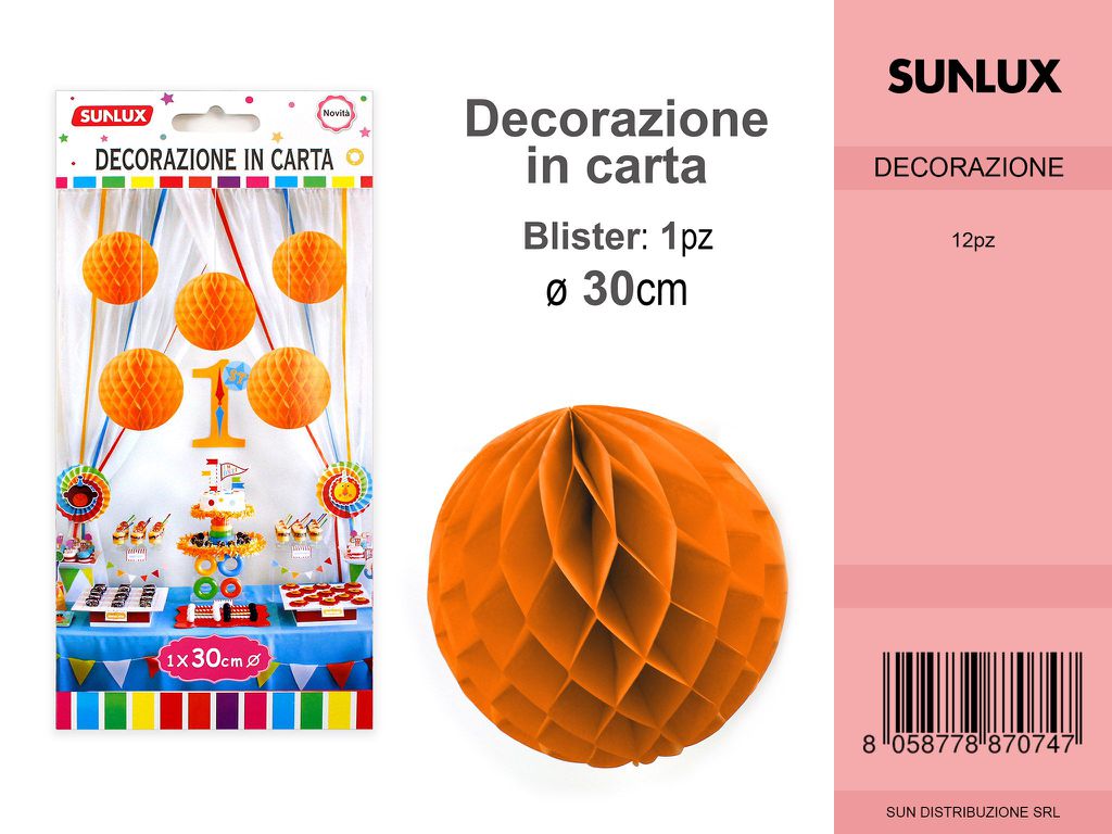 DEC. SFERA PARTY ARANCIONE D.30CM /PZ DA 12**