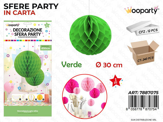 DEC. SFERA PARTY VERDE D.30CM /PZ DA 12**