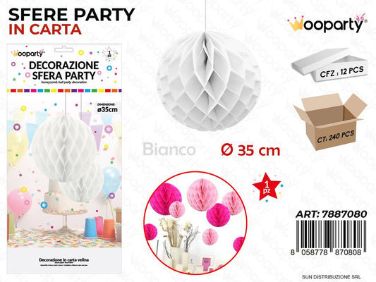 DEC. SFERA PARTY BIANCO D. 35CM /PZ DA 12**