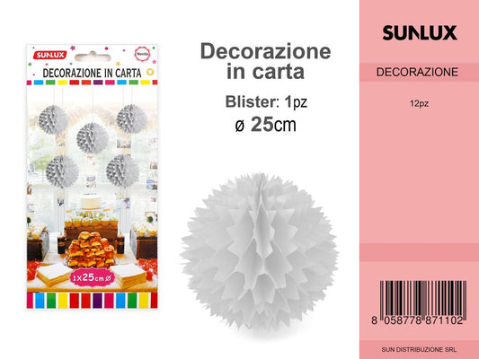 FESTONI DI CARTA SFERA C/PUNTA BIANCO 25CM DA 12