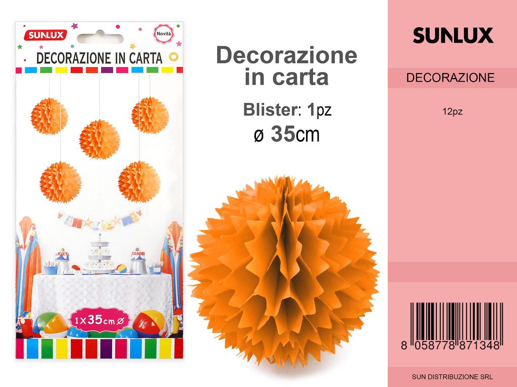 FESTONI DI CARTA SFERA C/PUNTA ARANCIO 35CM DA 12