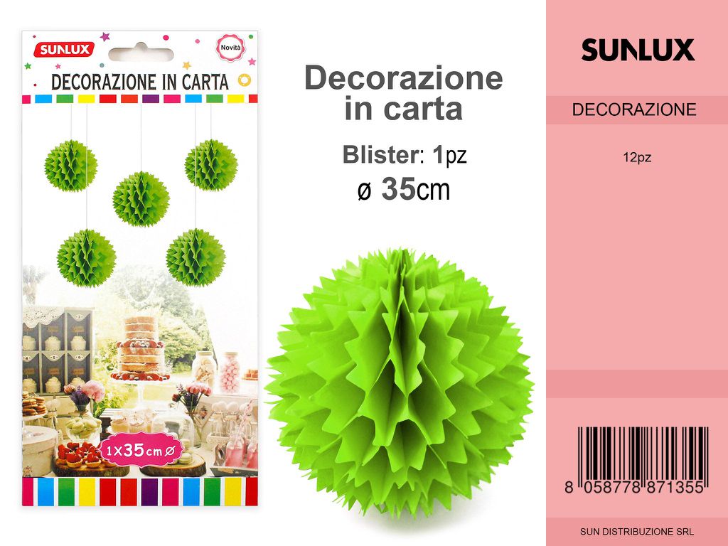 FESTONI DI CARTA SFERA C/PUNTA VERDE 35CM DA 12