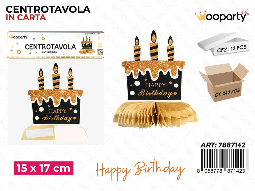CENTROTAVOLA BUON COMPLEANNO 15*17CM /PZ DA 12**
