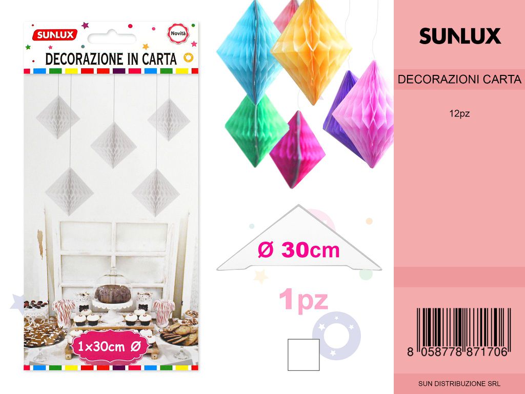 FESTONI DI CARTA ROMBO BIANCO 30CM DA 12
