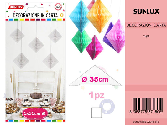 FESTONI DI CARTA ROMBO BIANCO 35CM DA 12