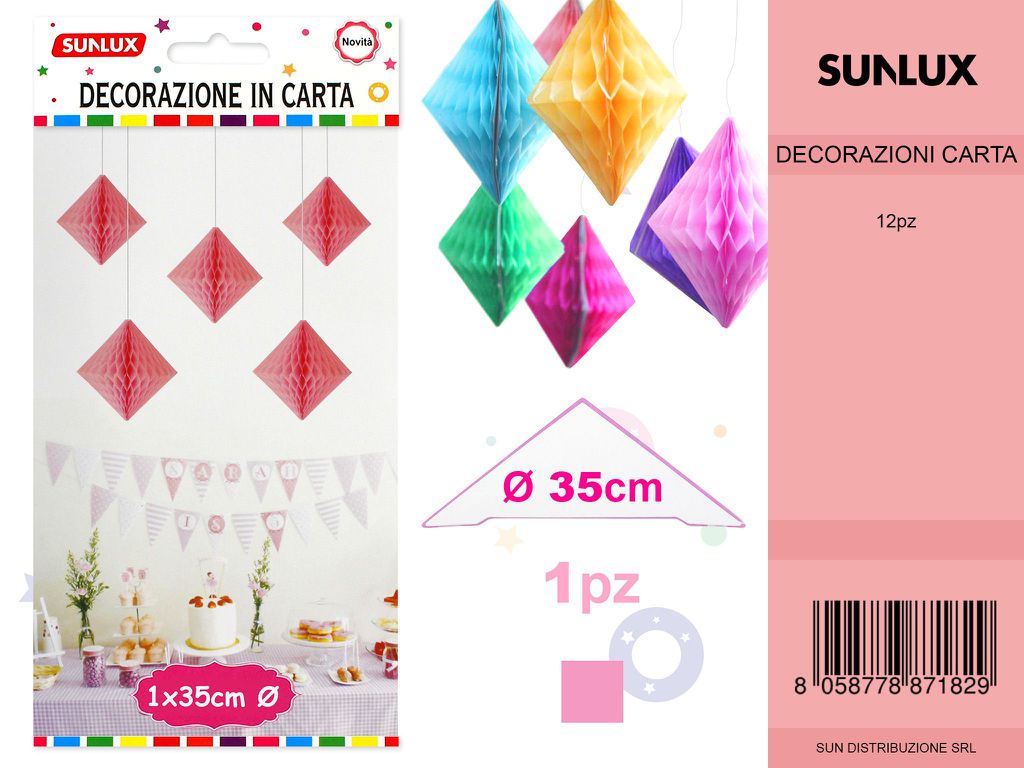 FESTONI DI CARTA ROMBO ROSA 35CM DA 12