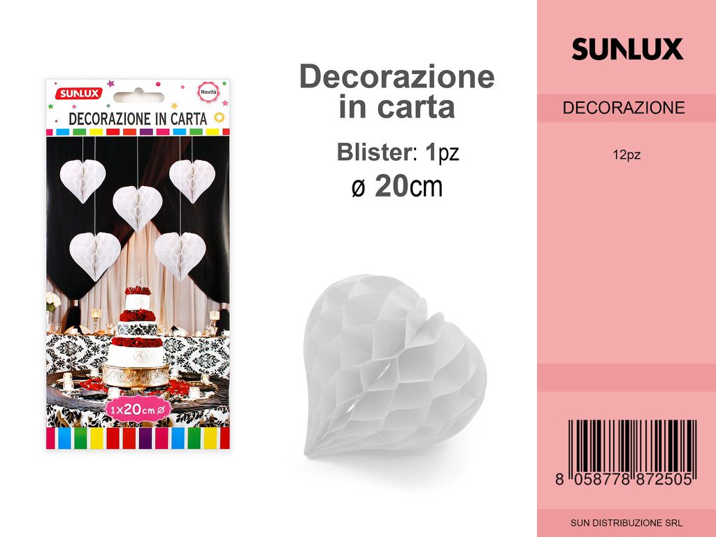 FESTONI DI CARTA CUORE BIANCO 20CM DA 12
