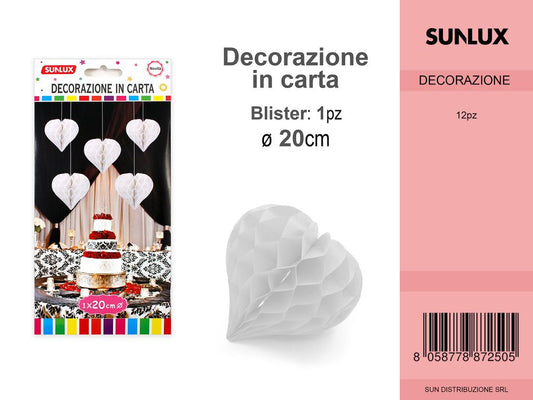 FESTONI DI CARTA CUORE BIANCO 20CM DA 12