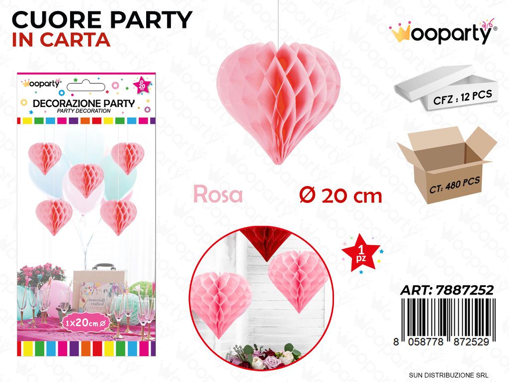 DEC. CUORE PARTY ROSA D. 20CM /PZ DA 12**