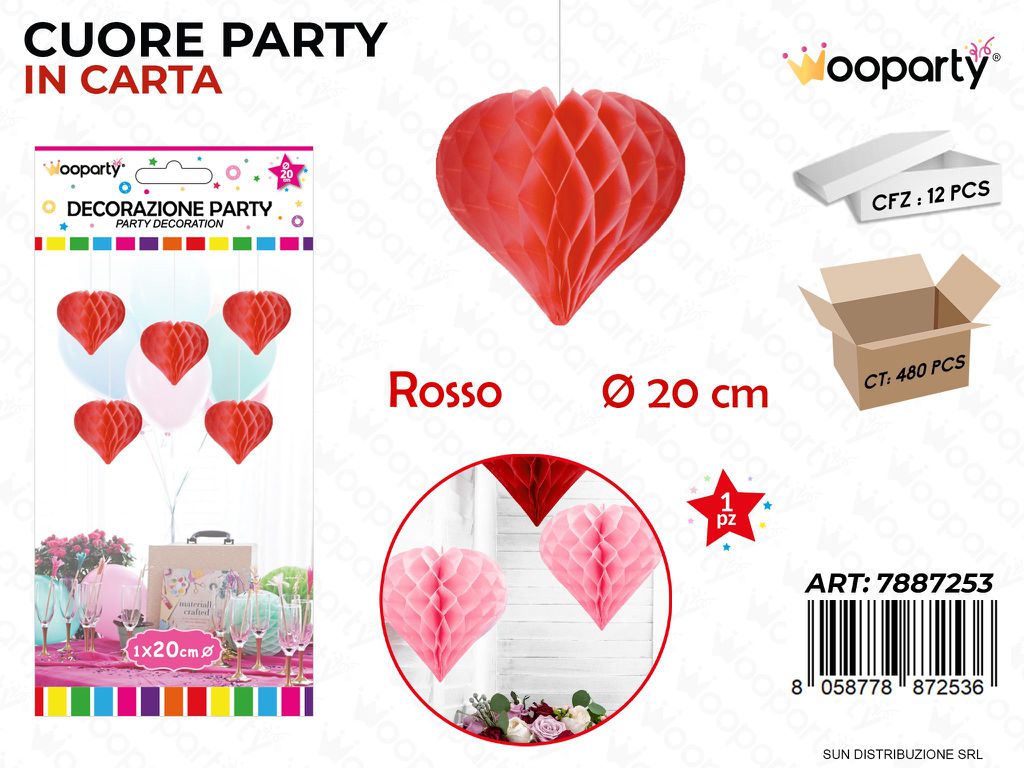 DEC. CUORE PARTY ROSSO D. 20CM /PZ DA 12**