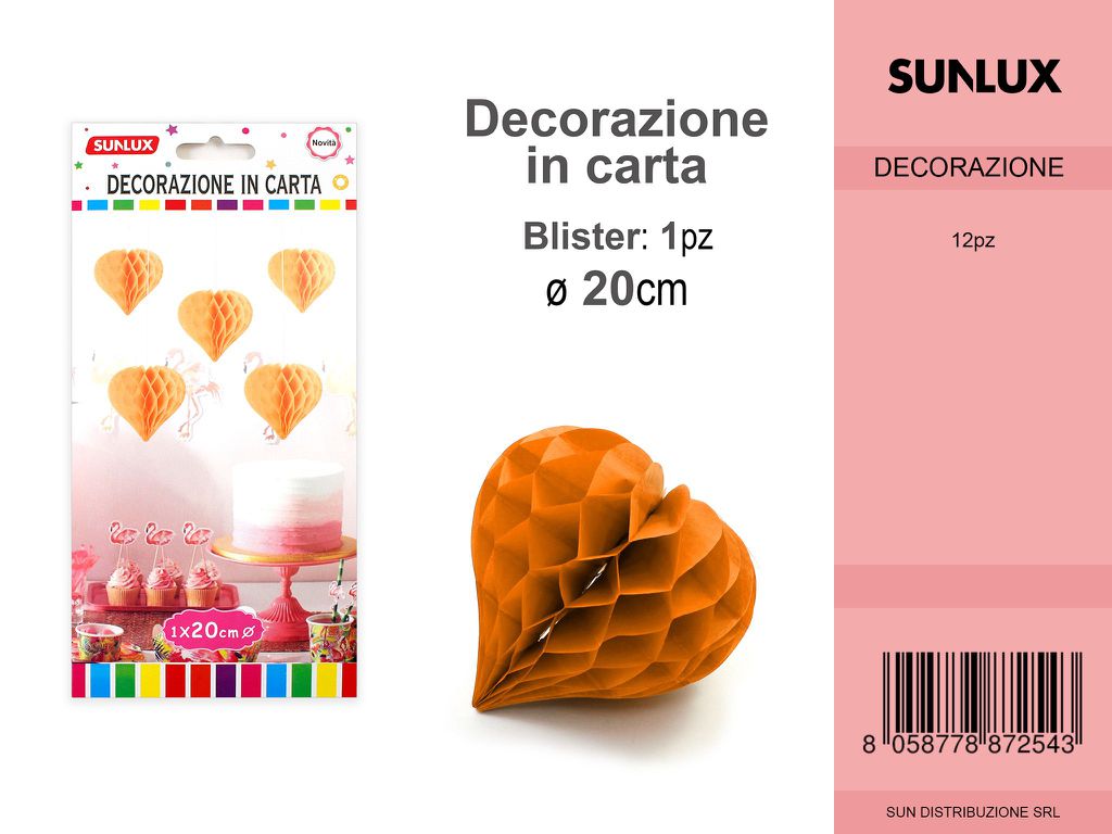 FESTONI DI CARTA CUORE ARANCIO 20CM DA 12