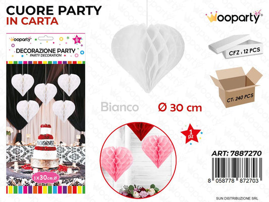 DEC. CUORE PARTY BIANCO D. 30CM /PZ DA 12**