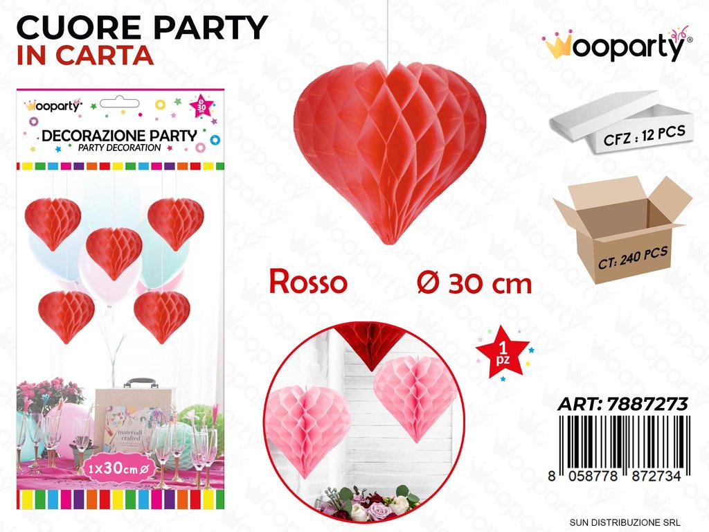 DEC. CUORE PARTY ROSSO D. 30CM /PZ DA 12**