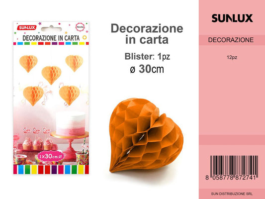 FESTONI DI CARTA CUORE ARANCIO 30CM DA 12