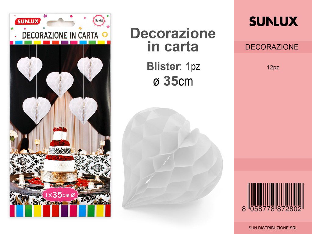 FESTONI DI CARTA CUORE BIANCO 35CM DA 12