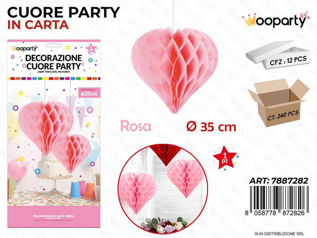 DEC. CUORE PARTY ROSA D. 35CM /PZ DA 12**