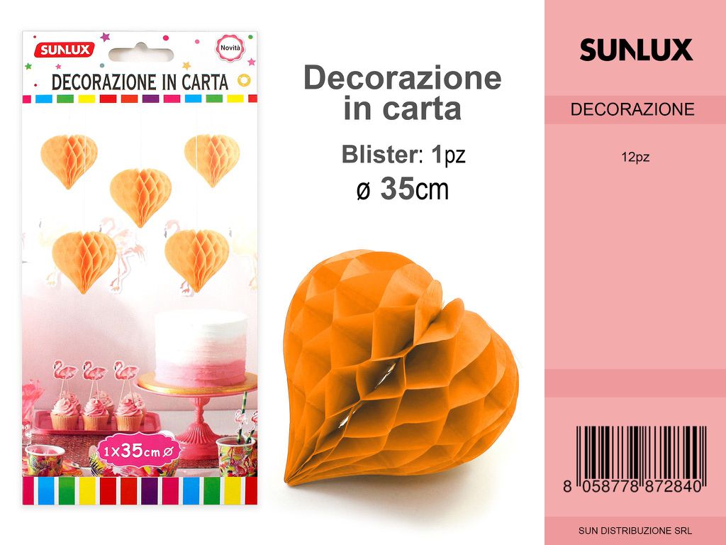 FESTONI DI CARTA CUORE ARANCIO 35CM DA 12