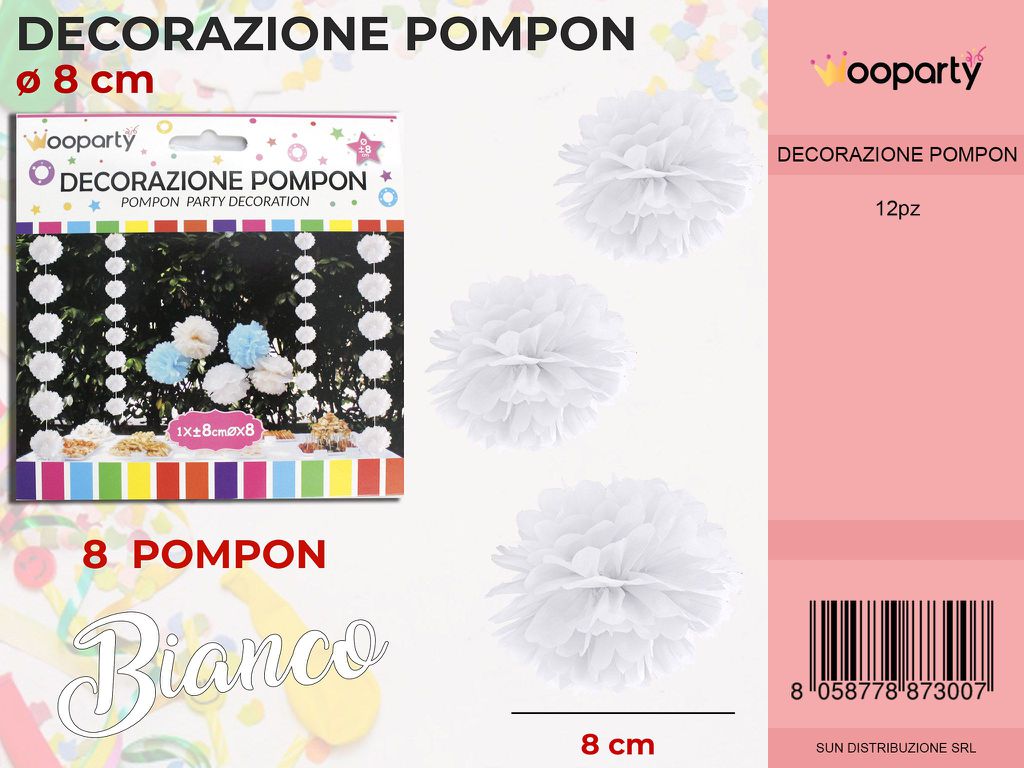 DECORAZIONE POMPON BIANCO D. 8CM /PZ DA 12**