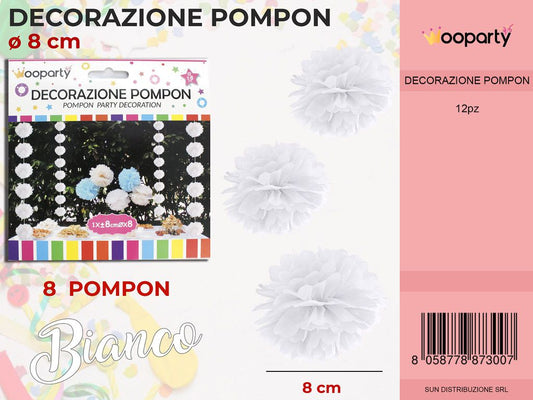 DECORAZIONE POMPON BIANCO D. 8CM /PZ DA 12**