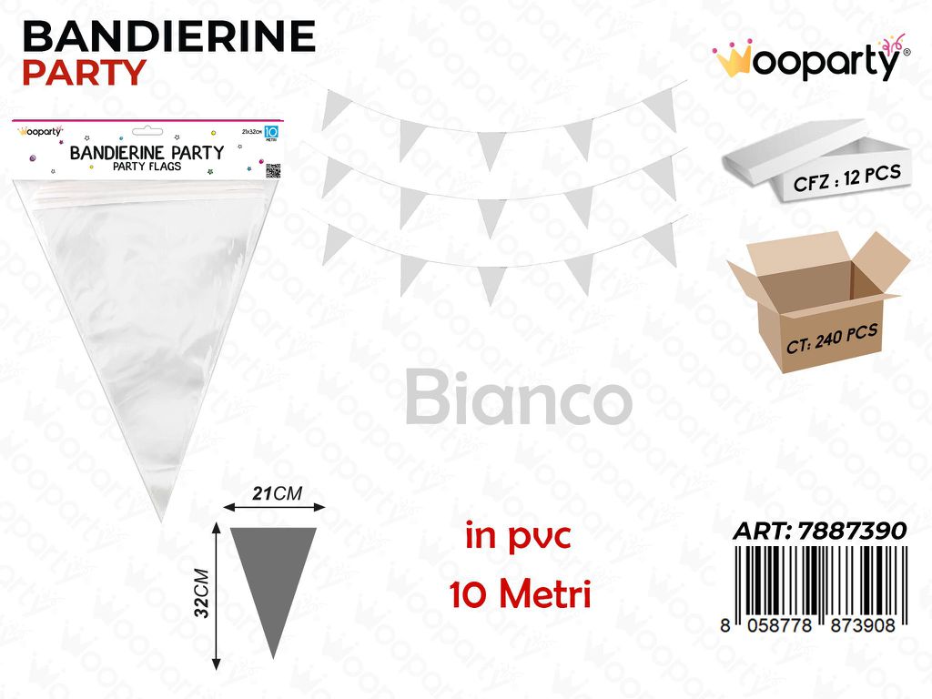 BANDIERINE PARTY BIANCO 21*32CM*10MT /PZ DA 12**