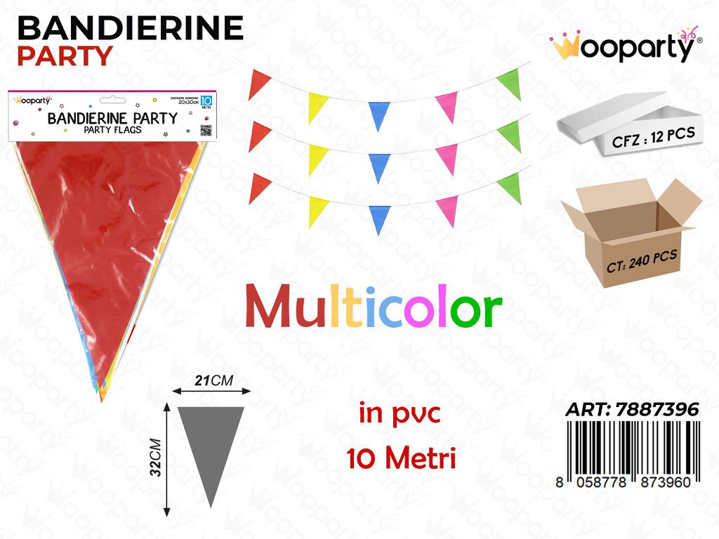 BANDIERINE PARTY MULTICOLOR  21*32CM*10MT /PZ DA 12**