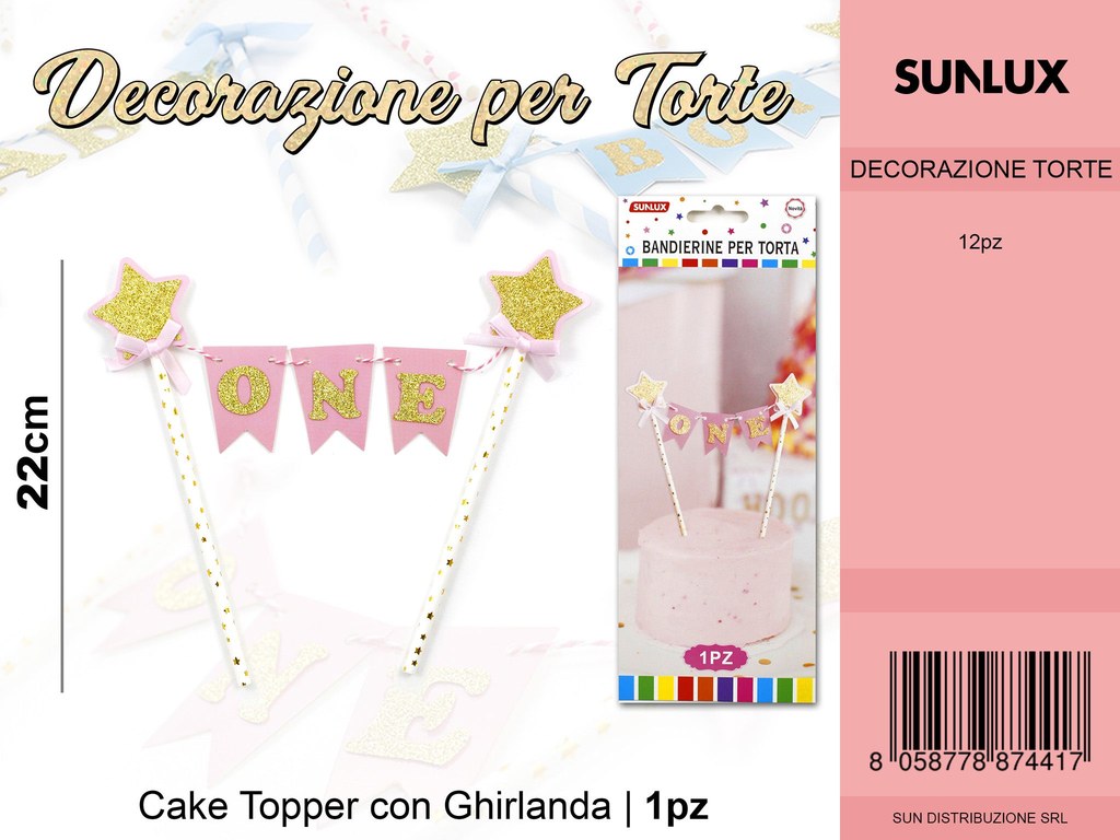BANDIERE PER TORTA ONE ROSA 22CM /PZ DA 12*CFZ