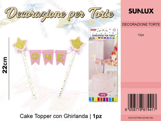BANDIERE PER TORTA ONE ROSA 22CM /PZ DA 12*CFZ