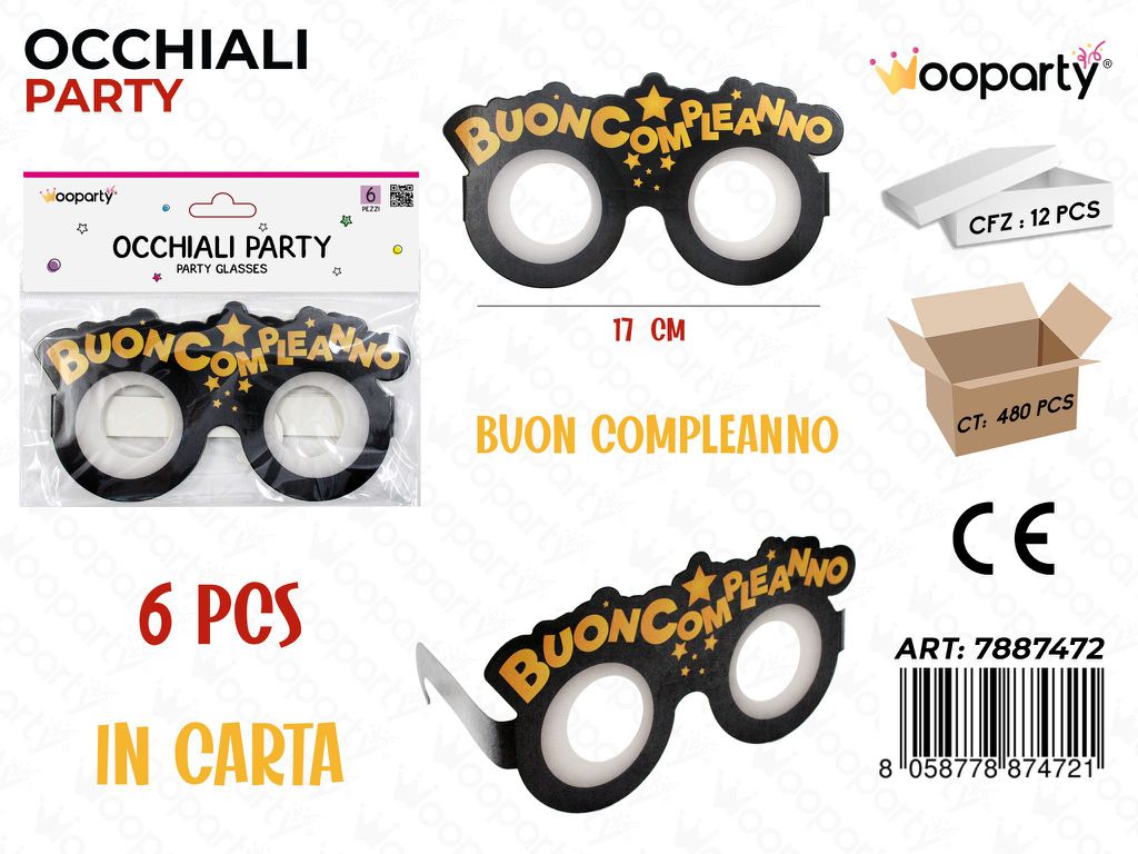 OCCHIALI PARTY IN CARTA B. COMPL. 6PCS 17CM /PZ DA 12**