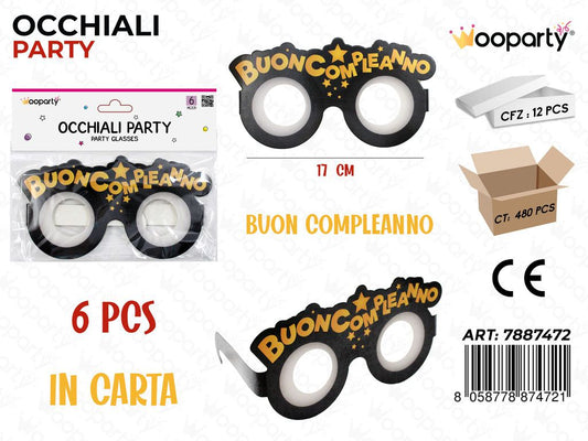 OCCHIALI PARTY IN CARTA B. COMPL. 6PCS 17CM /PZ DA 12**