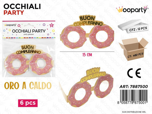 OCCHIALI PARTY B. COMPLEANNO 6PCS 15CM /PZ DA 12**