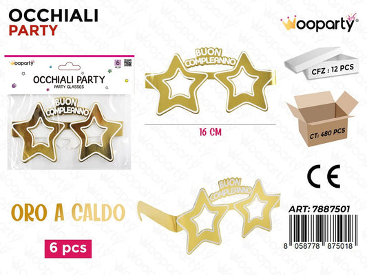 OCCHIALI PARTY B. COMPLEANNO 6PCS 16CM /PZ DA 12**