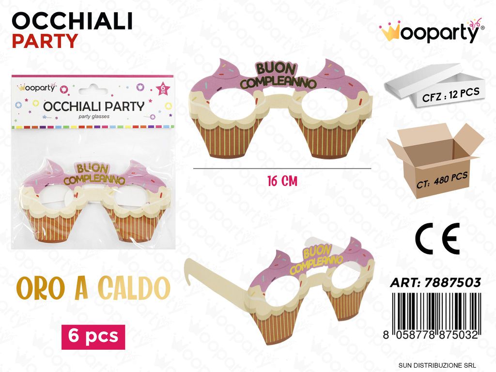 OCCHIALI PARTY B. COMPLEANNO 6PCS 16CM /PZ DA 12**