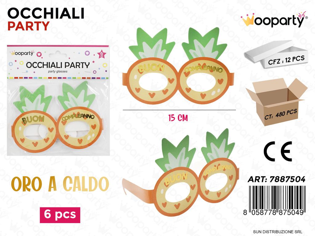 OCCHIALI PARTY B. COMPLEANNO 6PCS 15CM /PZ DA 12**